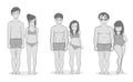 Male and female body types: Ectomorph, Mesomorph and Endomorph. Skinny, muscular and fat bodytypes. Fitness and health illustratio Royalty Free Stock Photo