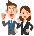 Male and female business person who guts poses sideways, upper body