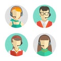 Male and female call center avatars in a flat style with a headset, conceptual of communication. Vector icons set Royalty Free Stock Photo