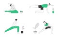 Male and Female Characters Sport Activities Set. People Doing Sports Stretching Exercise, Fitness Workout