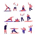 Male and Female Characters Sport Activities Set. People Doing Sports, Yoga Exercise, Fitness, Workout in Different Poses