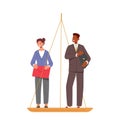 Male and Female Characters Stand on Scales, Discrimination In Corporation, Unjust Advantages Vector Illustration