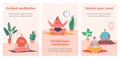 Male and Female Characters Yoga Class and Sport Activities Cartoon Banners. Yogi Men and Women Meditate in Large Hall Royalty Free Stock Photo