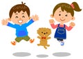 Male and Female Children and Pet Dogs Jumping Royalty Free Stock Photo