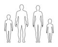 Male, female and children`s contour on white background, vector.