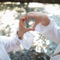 male and female couple showing their hands up to form heart symbol to show friendship love and kindness because heart is symbol of