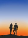 Male and female couples silhouette .