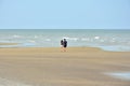 Male and female couples walking on a beach