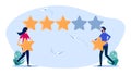 Male and female customers rate stars. Service rating or product satisfaction level. vector