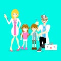 male and female doctor holding medical injection syringe giving injection vaccine to boy and girl, health care concept Royalty Free Stock Photo