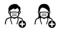 Male and female doctor medical staff symbol man with face mask healthcare icon