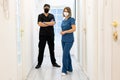 Male and female doctors in hospital , high quality photo