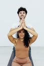 Male and female doubles yoga asana gymnastics fitness