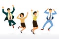 Happy jumping up business people celebrating their success and achievements. Vector Illustration Royalty Free Stock Photo