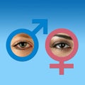 Male and female eyes on grad blue Royalty Free Stock Photo