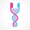 Male and female face make DNA strand Royalty Free Stock Photo