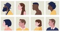 Male and female faces in profile with various hairstyles Royalty Free Stock Photo