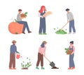 Male and Female Farmer Working in Garden Vector Set Royalty Free Stock Photo