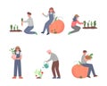 Male and Female Farmer Working in Garden Vector Set Royalty Free Stock Photo