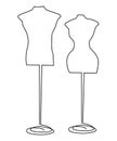 Male and female figure of a tailor`s mannequin on a round stand. Continuous line drawing. Vector illustration Royalty Free Stock Photo