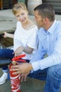 male and female fire extinguisher training Royalty Free Stock Photo