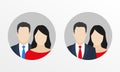 Male with female flat icons. Man in business suit with necktie and woman user avatar. Vector illustration