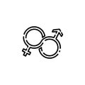 Male and female, gender, sex symbol or symbols of men and women icon line flat on isolated white background. EPS 10 vector Royalty Free Stock Photo