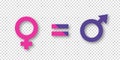 Male and female gender signs icons on transparent background. The concept of relationships and equality between men or boys and Royalty Free Stock Photo