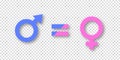 Male and female gender signs icons on transparent background. The concept of relationships and equality between men or boys and Royalty Free Stock Photo