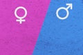 Male and female gender symbols Mars and Venus signs over pink and blue background Royalty Free Stock Photo