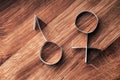 Male and female gender symbols, mars and venus.