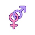 Male and female gender symbols together RGB color icon.