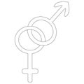 Male and female gender. Vector illustration. Symbol of heterosexuality. Outline on an isolated white background. Sketch. Elements