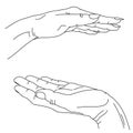 Male and female hand vector lineart graphics, hand-drawn. symbolic image of care and protection, love. concept art to illustrate