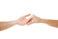 Male and female hands holding on white background Royalty Free Stock Photo