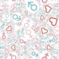 Male female heart symbols seamless pattern. Abstract feminine an