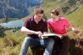 Male and female hikers in the Alps Royalty Free Stock Photo