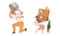 Male and Female Holding Heavy Load and Hiding Under Carton Box as Stressed out Office Employee Feeling Deadline Vector