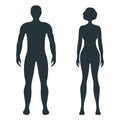 Male and female human character, people man woman front and view side body silhouette, isolated on white, flat vector illustration Royalty Free Stock Photo