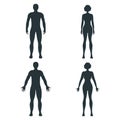 Male and female human character, people man woman front and view side body silhouette, isolated on white, flat vector illustration Royalty Free Stock Photo