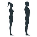 Male and female human character, people man woman view side body silhouette, isolated on white, flat vector illustration. Black Royalty Free Stock Photo