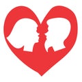 Male and female kissing icon. Romantic sign of a couple in love hearted. Vector illustration.