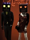 Male and female mannequin with masks dressed fashionable