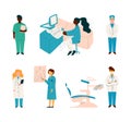 Male and Female Medical Doctor or Physician Working at Hospital Vector Set Royalty Free Stock Photo