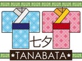 Male and Female Paper Kimonos in Flat Style for Tanabata, Vector Illustration