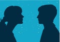 Male and female profile, the concept of communication. Male and female , connection of thoughts, dialogue.