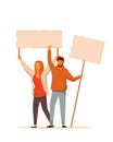 Male and female protester on white background