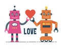 Male and Female Robots with Heart Illustration