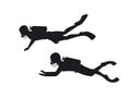 Male and female scuba divers silhouettes