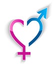 Male and female sex symbol heart shape concept